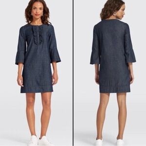 NEW—16W Denim Henley, Ruffle, Bell Sleeved dress by Draper James